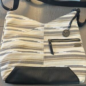 Pistil Stylish Black and Cream Crossbody Bag with Leather Trim